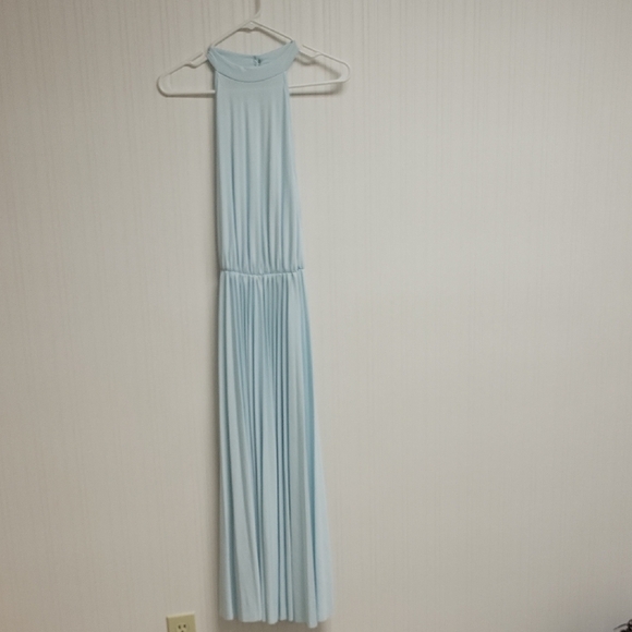 Asos Light Blue Sleeveless Plunging Back Dress Sz 6 Tall Polyester, Pleated New - Picture 2 of 9